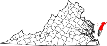Map of Virginia with Accomack County highlighted in red  