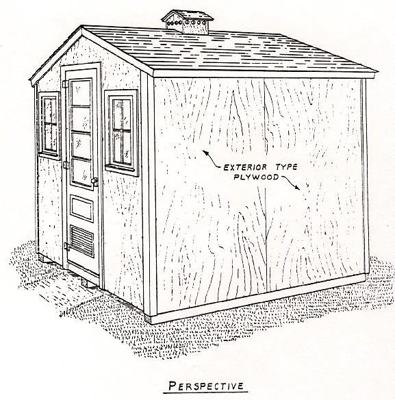 Perspective view of a poultry house plan
