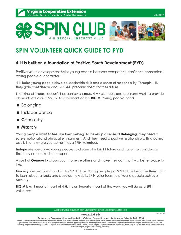 SPIN Volunteer Quick Guide to PYD Cover of SPIN Volunteer Quick Guide to PYD