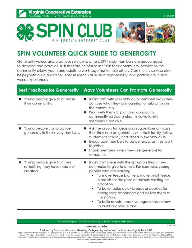 SPIN Volunteer Quick Guide to Generosity Cover of SPIN Volunteer Quick Guide to Generosity