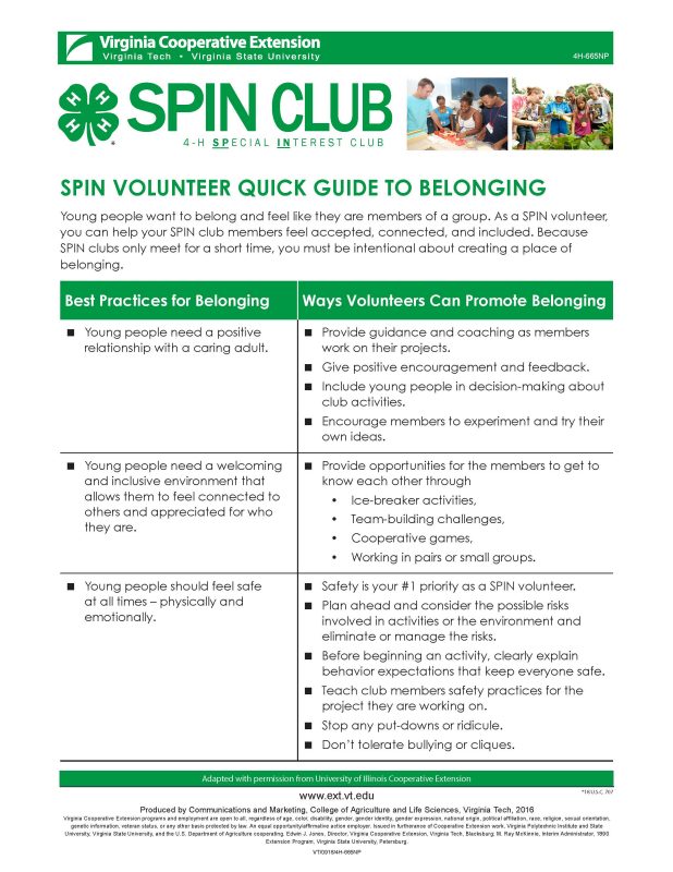 SPIN Volunteer Quick Guide to Belonging Cover of SPIN Volunteer Quick Guide to Belonging