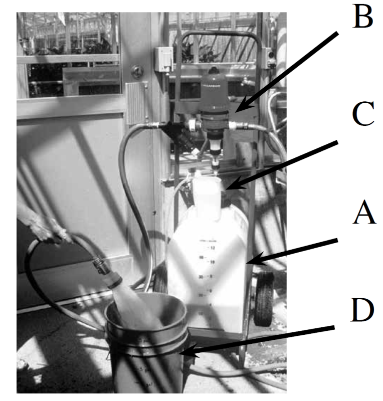 Fertilizer injectors draw fertilizer stock solution from the stock tank and meter it out through the injector