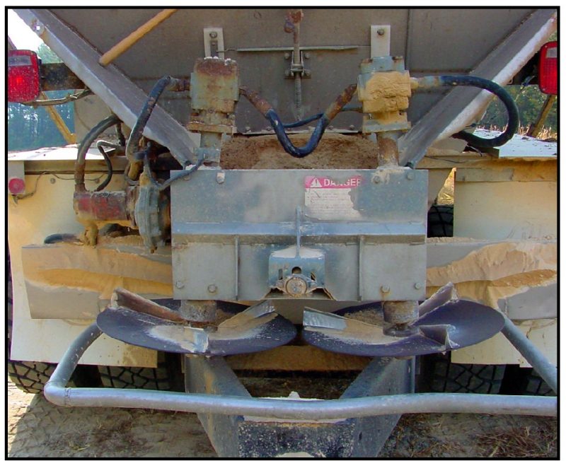 Commonly used “twin-spinner” apparatus for bulk spreading of Aglime.