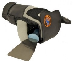 Support glove that is velcroed closed around a putty knife