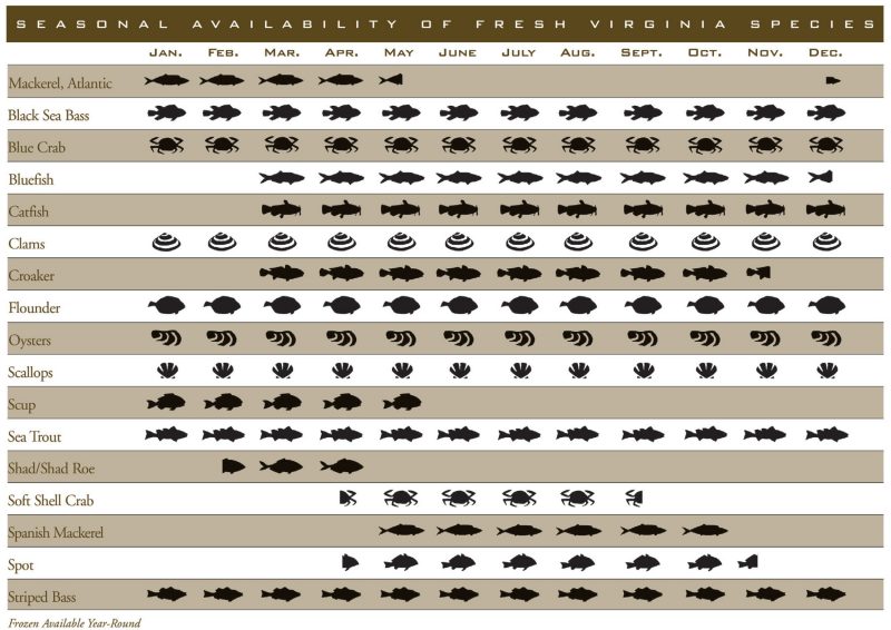 Seasonal availability of fresh Virginia species.