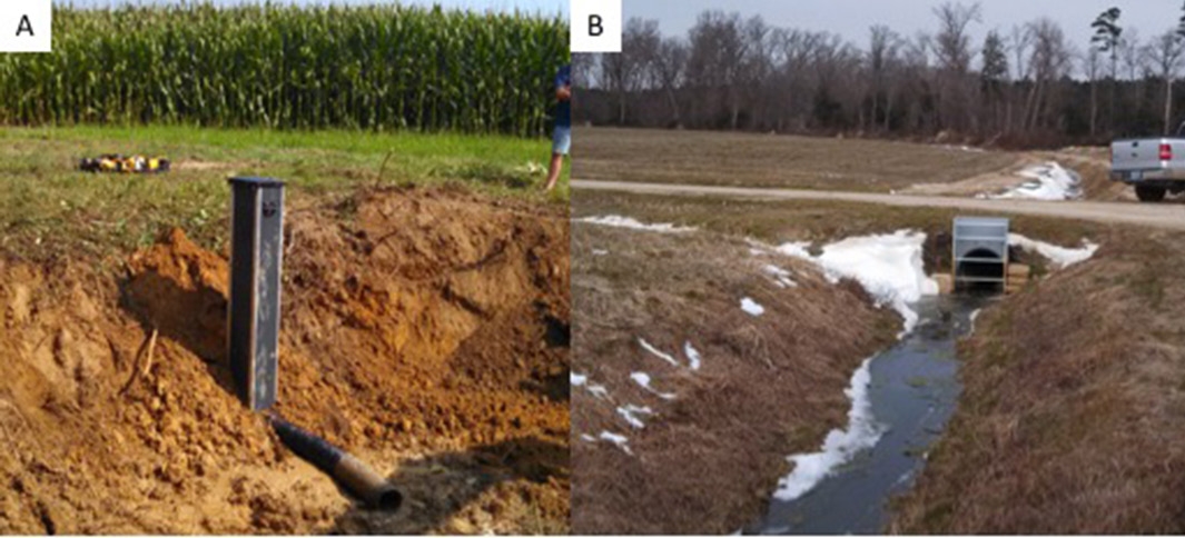 Image of a controlled drainage retrofit on a tile system and a ditch system