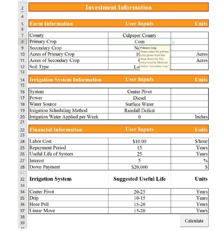 a table titled investment information.