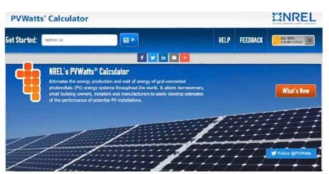 A screenshot of NREL PV Watts Online Tool