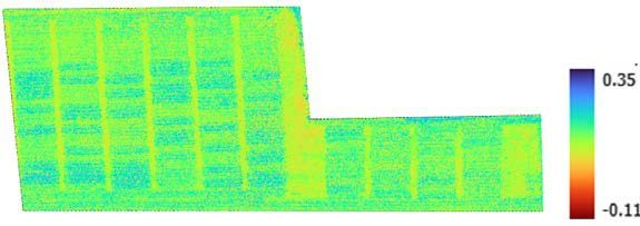 NDRE vegetation index map of the soybean trials derived from aerial multispectral imagery.