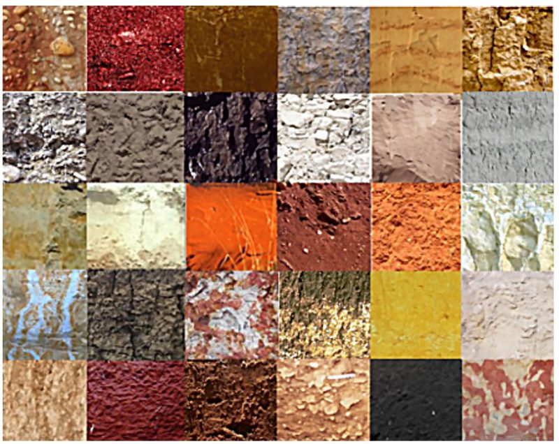 Mosaic of Virginia soils showing a variety of colors.