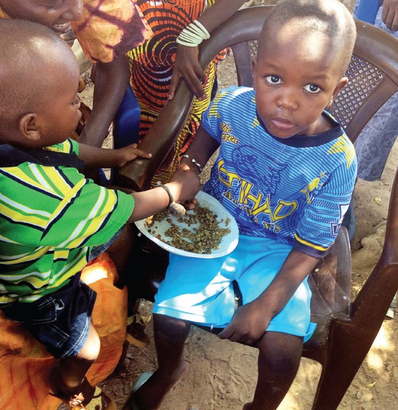 Children enjoy mung beans during a mung bean field day at Kadiel–Bakel, Senegal.