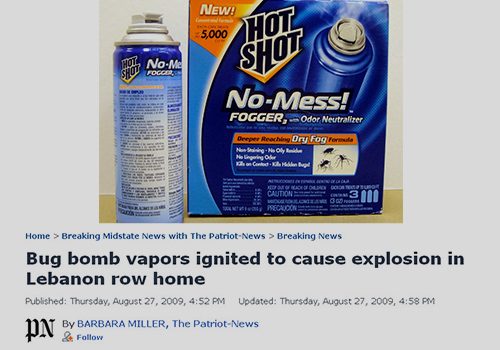 image about an aticle about bug bomb vapors ignited to cause explosion in Lebanon row home