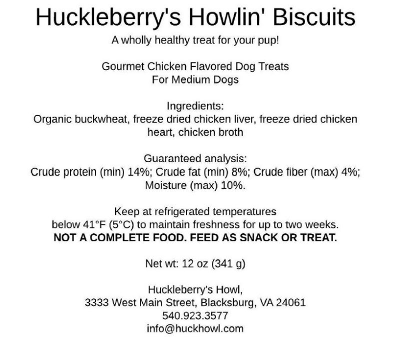 Example of product label for a pet treat.