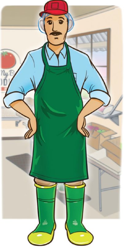 a man with clean clothing, shoes and hair covers help to prevent contamination.