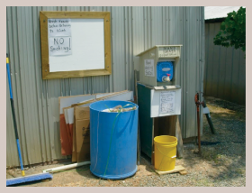 a photo of a station set outside of building