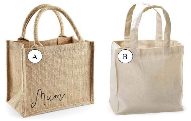 Figure 2. Reusable bags are made from A) jute and B) canvas fabric. (Pinterest and Nashville Wraps)