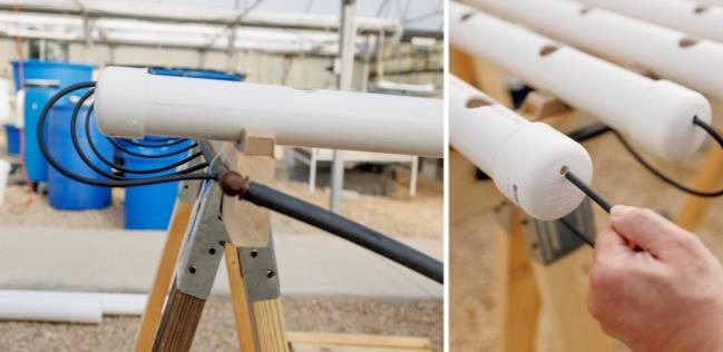 Figure 6. Pictures of small delivery tubing connected to the ends of PVC plant channels.