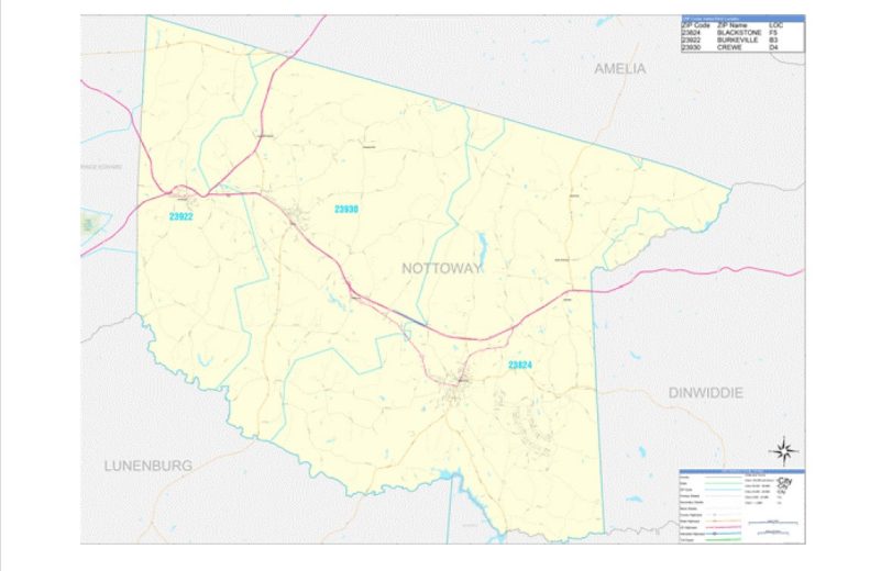 Map of Nottoway county, Virginia.